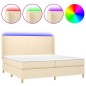 vidaXL Cama box spring colchón y luces LED tela crema 200x200 cm vidaXL Cama box spring colchón y luces LED tela crema 200x200 cm