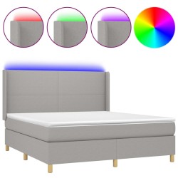 vidaXL Cama box spring colchón y luces LED tela gris claro 180x200 cm