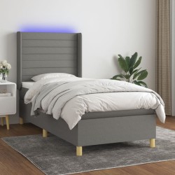 vidaXL Cama box spring colchón y luces LED tela gris oscuro 90x200 cm