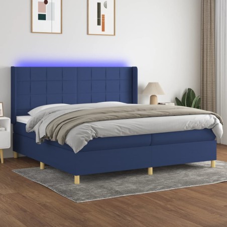 vidaXL Cama box spring colchón y luces LED tela azul 200x200 cm