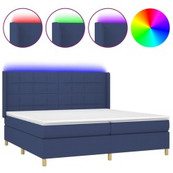 vidaXL Cama box spring colchón y luces LED tela azul 200x200 cm