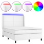 vidaXL Cama box spring colchón y LED cuero sintético blanco 140x200 cm