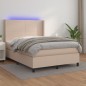 vidaXL Cama box spring colchón LED cuero sintético capuchino 140x200cm vidaXL Cama box spring colchón LED cuero sintético capuchino 140x200cm