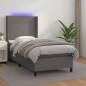 vidaXL Cama box spring y colchón LED cuero sintético gris 90x190 cm