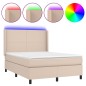 vidaXL Cama box spring colchón LED cuero sintético capuchino 140x190cm vidaXL Cama box spring colchón LED cuero sintético capuchino 140x190cm