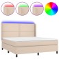 vidaXL Cama box spring colchón LED cuero sintético capuchino 180x200cm vidaXL Cama box spring colchón LED cuero sintético capuchino 180x200cm