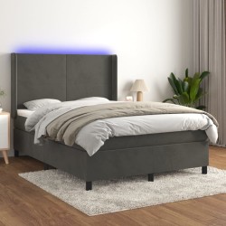 vidaXL Cama box spring colchón y LED terciopelo gris oscuro 140x200 cm