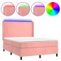 vidaXL Cama box spring colchón y LED terciopelo rosa 140x190 cm vidaXL Cama box spring colchón y LED terciopelo rosa 140x190 cm