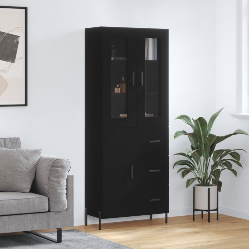 vidaXL Aparador alto madera contrachapada negro 69,5x34x180 cm