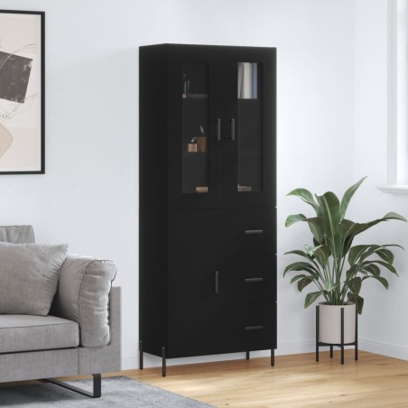 vidaXL Aparador alto madera contrachapada negro 69,5x34x180 cm