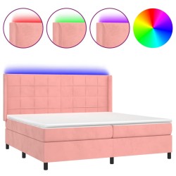 vidaXL Cama box spring colchón y LED terciopelo rosa 200x200 cm