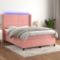 vidaXL Cama box spring colchón y LED terciopelo rosa 140x190 cm