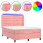 vidaXL Cama box spring colchón y LED terciopelo rosa 140x190 cm