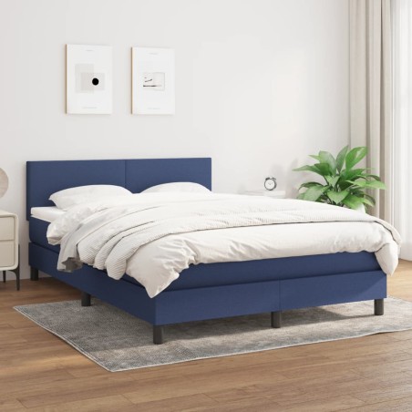 vidaXL Cama box spring con colchón tela azul 140x200 cm