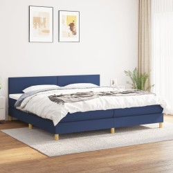 vidaXL Cama box spring con colchón tela azul 200x200 cm