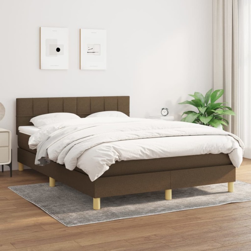 vidaXL Cama box spring con colchón tela marrón oscuro 140x190 cm vidaXL Cama box spring con colchón tela marrón oscuro 140x190 cm