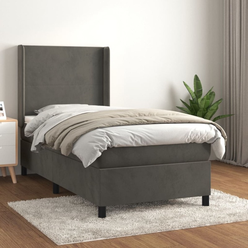 vidaXL Cama box spring con colchón terciopelo gris oscuro 90x190 cm vidaXL Cama box spring con colchón terciopelo gris oscuro 90x190 cm