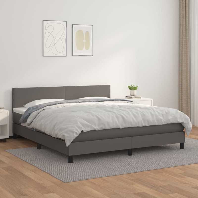 vidaXL Cama box spring con colchón cuero sintético gris 160x200 cm vidaXL Cama box spring con colchón cuero sintético gris 160x200 cm