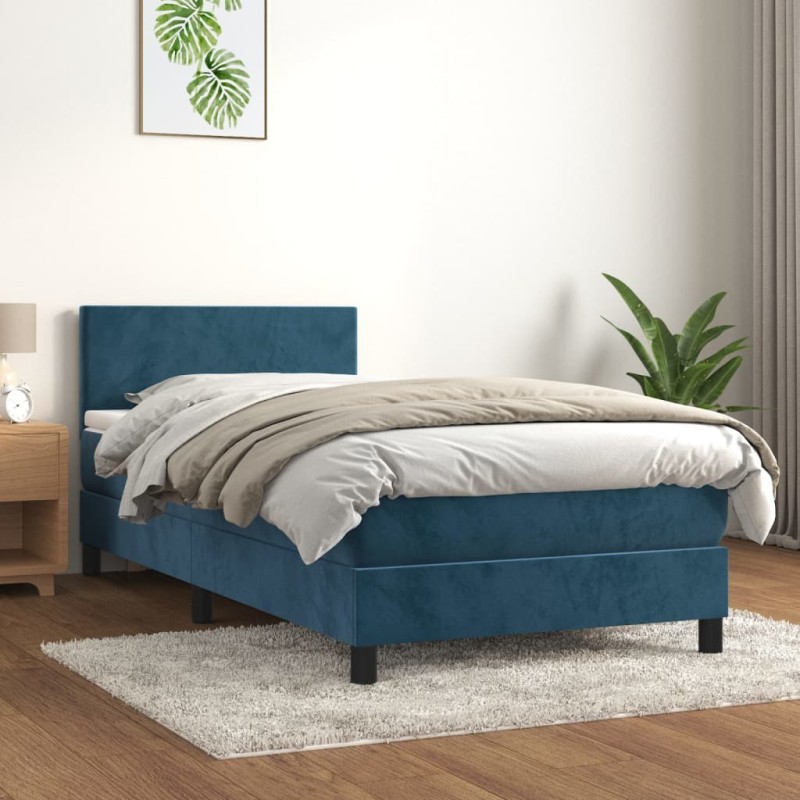 vidaXL Cama box spring con colchón terciopelo azul oscuro 100x200 cm vidaXL Cama box spring con colchón terciopelo azul oscuro 100x200 cm