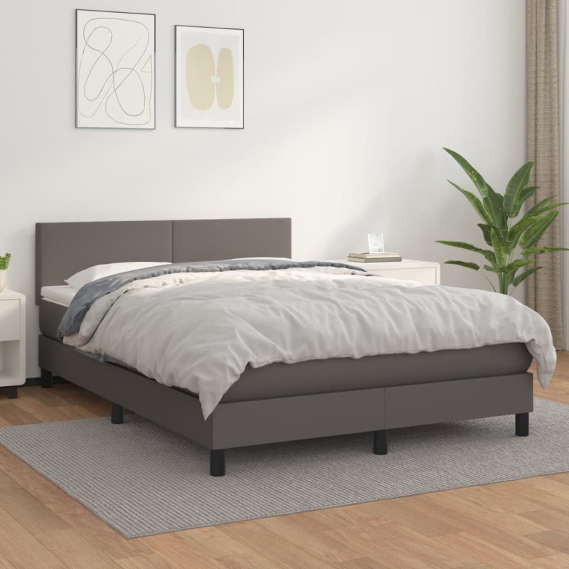 vidaXL Cama box spring con colchón cuero sintético gris 140x190 cm vidaXL Cama box spring con colchón cuero sintético gris 140x190 cm