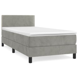vidaXL Cama box spring con colchón terciopelo gris claro 90x190 cm