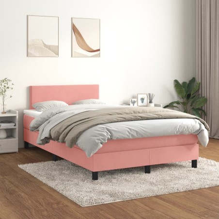 vidaXL Cama box spring con colchón terciopelo rosa 120x200 cm