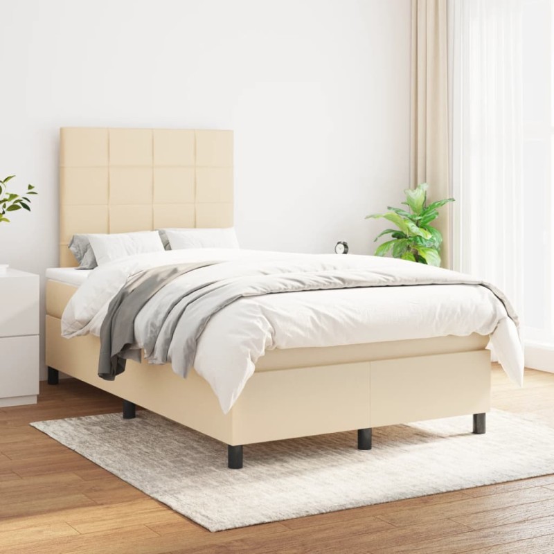 vidaXL Cama box spring con colchón tela color crema 120x200 cm