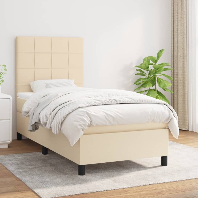 vidaXL Cama box spring con colchón tela color crema 100x200 cm vidaXL Cama box spring con colchón tela color crema 100x200 cm