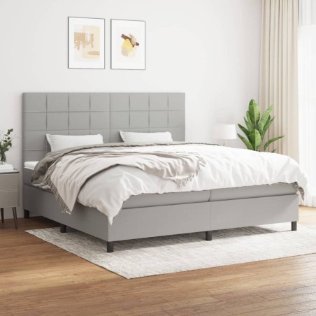 vidaXL Cama box spring con colchón tela gris claro 200x200 cm