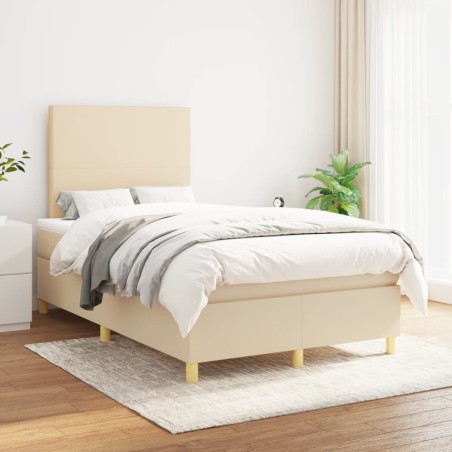 vidaXL Cama box spring con colchón tela color crema 120x200 cm