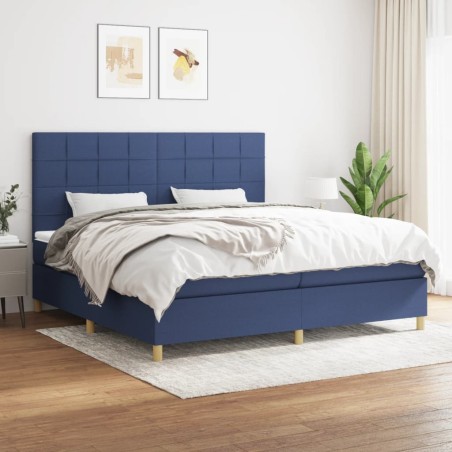 vidaXL Cama box spring con colchón tela azul 200x200 cm