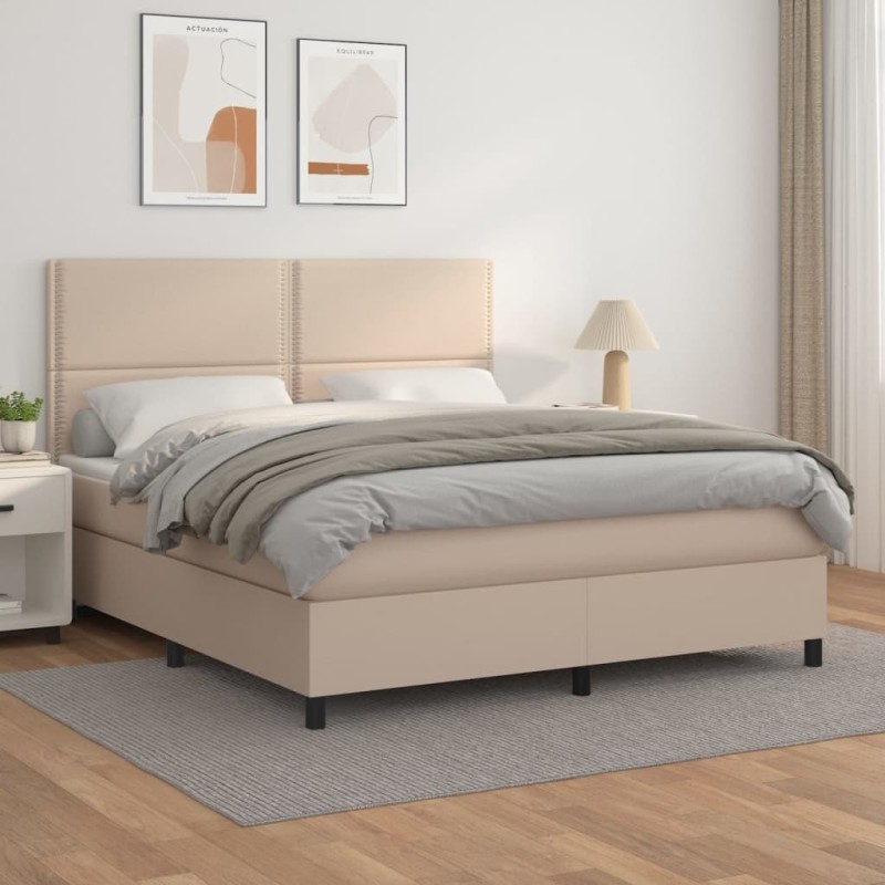 vidaXL Cama box spring con colchón cuero sintético capuchino 180x200cm vidaXL Cama box spring con colchón cuero sintético capuchino 180x200cm