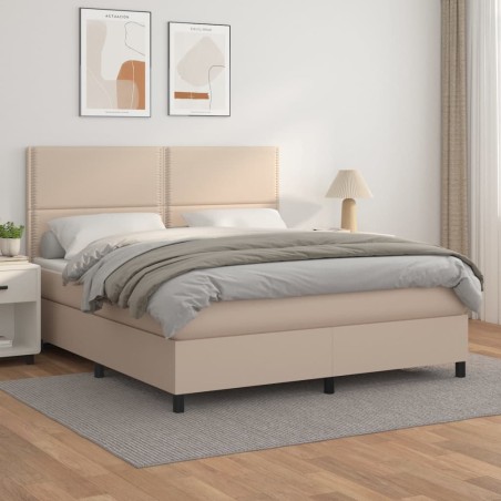 vidaXL Cama box spring con colchón cuero sintético capuchino 180x200cm