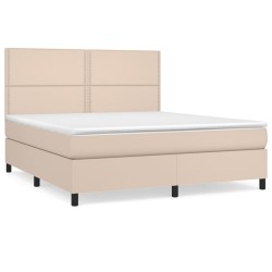 vidaXL Cama box spring con colchón cuero sintético capuchino 180x200cm