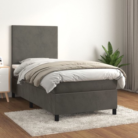 vidaXL Cama box spring con colchón terciopelo gris oscuro 90x200 cm