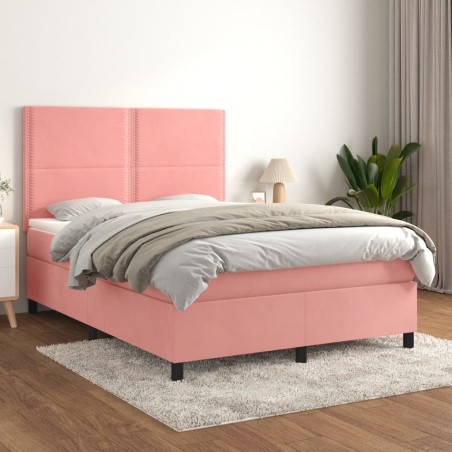 vidaXL Cama box spring con colchón terciopelo rosa 140x190 cm