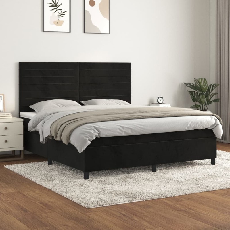 vidaXL Cama box spring con colchón terciopelo negro 180x200 cm vidaXL Cama box spring con colchón terciopelo negro 180x200 cm
