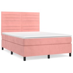 vidaXL Cama box spring con colchón terciopelo rosa 140x190 cm