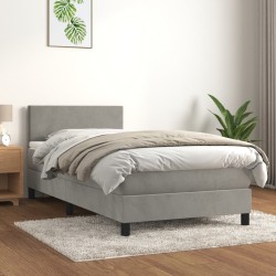 vidaXL Cama box spring con colchón terciopelo gris claro 100x200 cm
