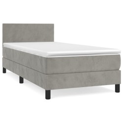 vidaXL Cama box spring con colchón terciopelo gris claro 100x200 cm
