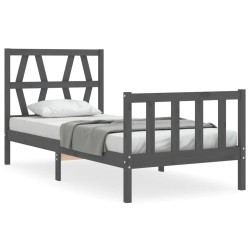 vidaXL Estructura de cama con cabecero madera maciza gris 90x200 cm