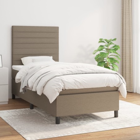 vidaXL Cama box spring con colchón tela gris taupe 90x200 cm