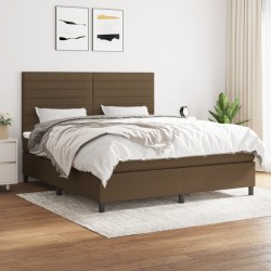 vidaXL Cama box spring con colchón tela marrón oscuro 180x200 cm