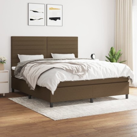 vidaXL Cama box spring con colchón tela marrón oscuro 180x200 cm