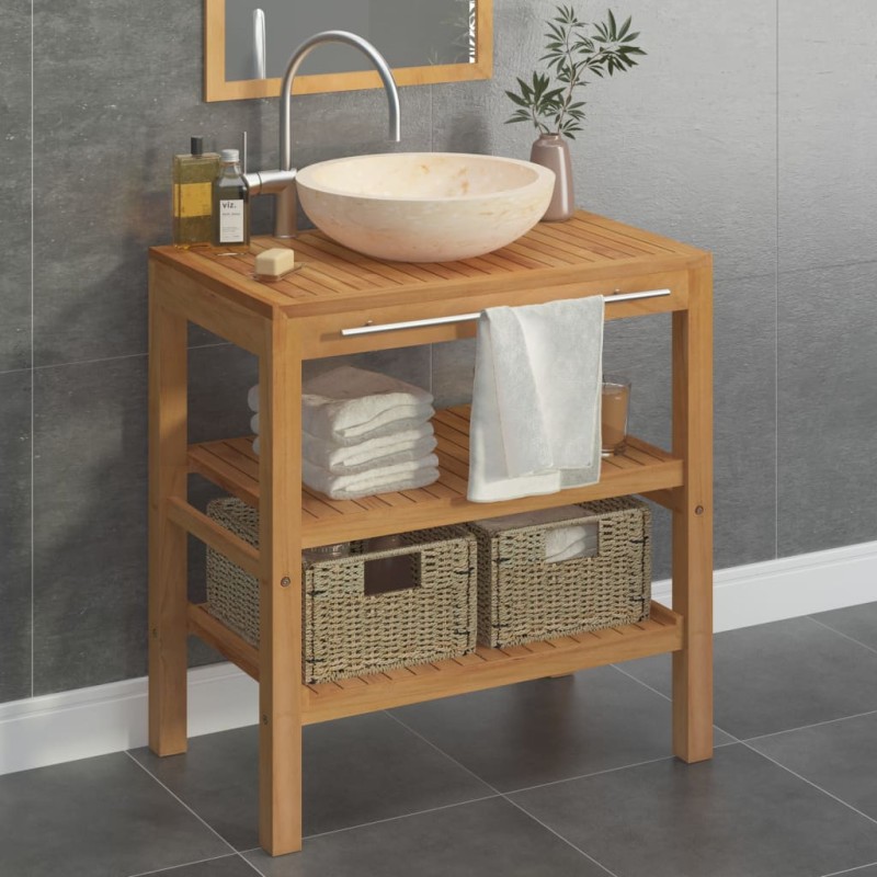 vidaXL Mueble tocador madera teca maciza con lavabo de mármol crema vidaXL Mueble tocador madera teca maciza con lavabo de mármol crema