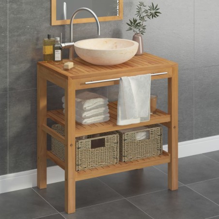vidaXL Mueble tocador madera teca maciza con lavabo de mármol crema