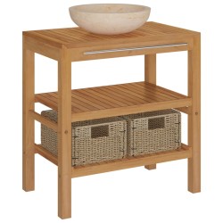 vidaXL Mueble tocador madera teca maciza con lavabo de mármol crema