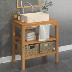 vidaXL Mueble tocador madera teca maciza con lavabo de mármol crema