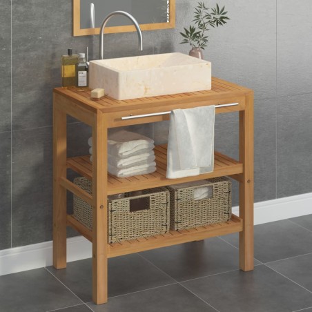 vidaXL Mueble tocador madera teca maciza con lavabo de mármol crema