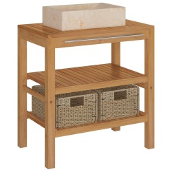 vidaXL Mueble tocador madera teca maciza con lavabo de mármol crema